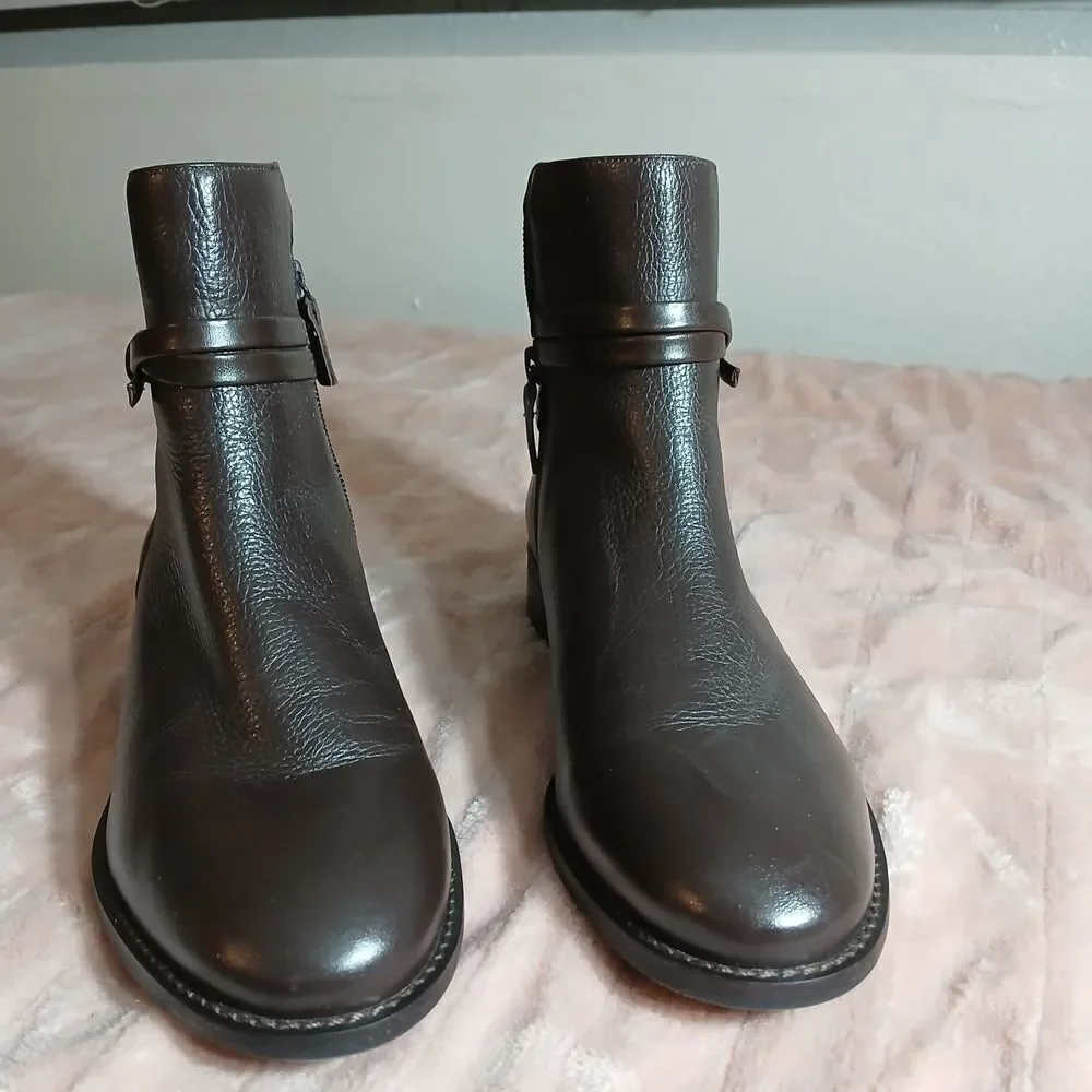 Talbots Brown Leather Ankle Booties with Buckle Detail Size 7.5M